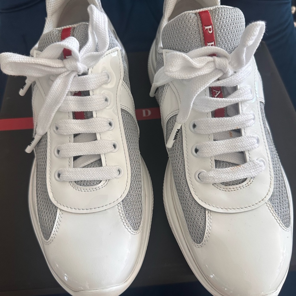 Prada White and Gray Women's Athletic Shoes - Picture 2 of 3